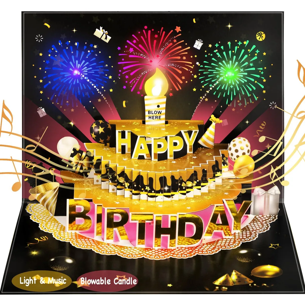 Bevbovcard Pop Up Birthday Card with LED Light & Music Blow-Out Candle — product photo