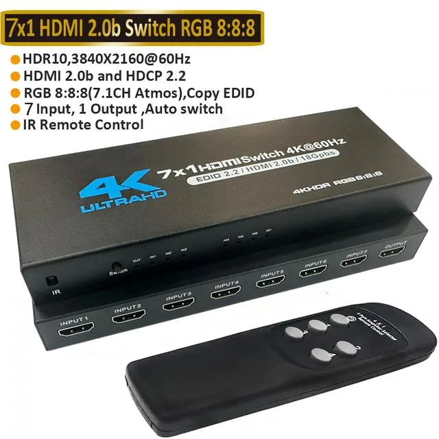 ESTONE ESTONE 7-Port HDMI 2.0 Video Switch 4K 60Hz 18.5Gbps — product photo