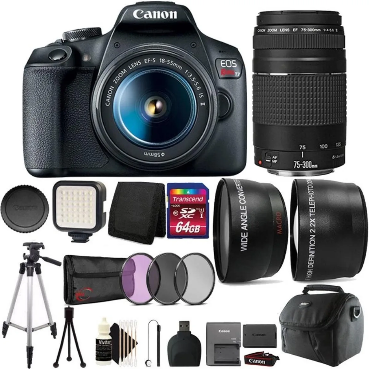 Canon Canon EOS Rebel T7 DSLR camera with 18-55mm and 75-300mm lenses — product photo