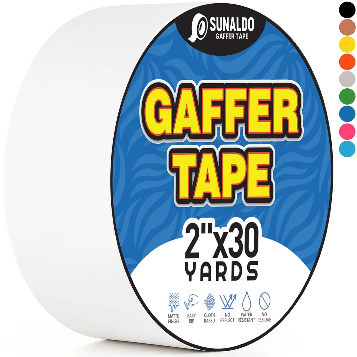 White gaffer tape roll on a core, matte cloth finish