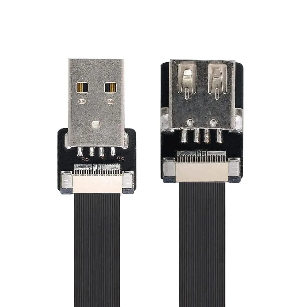 Flat black USB 2.0 Type-A male-to-female extension cable, 20 cm, supplied unassembled