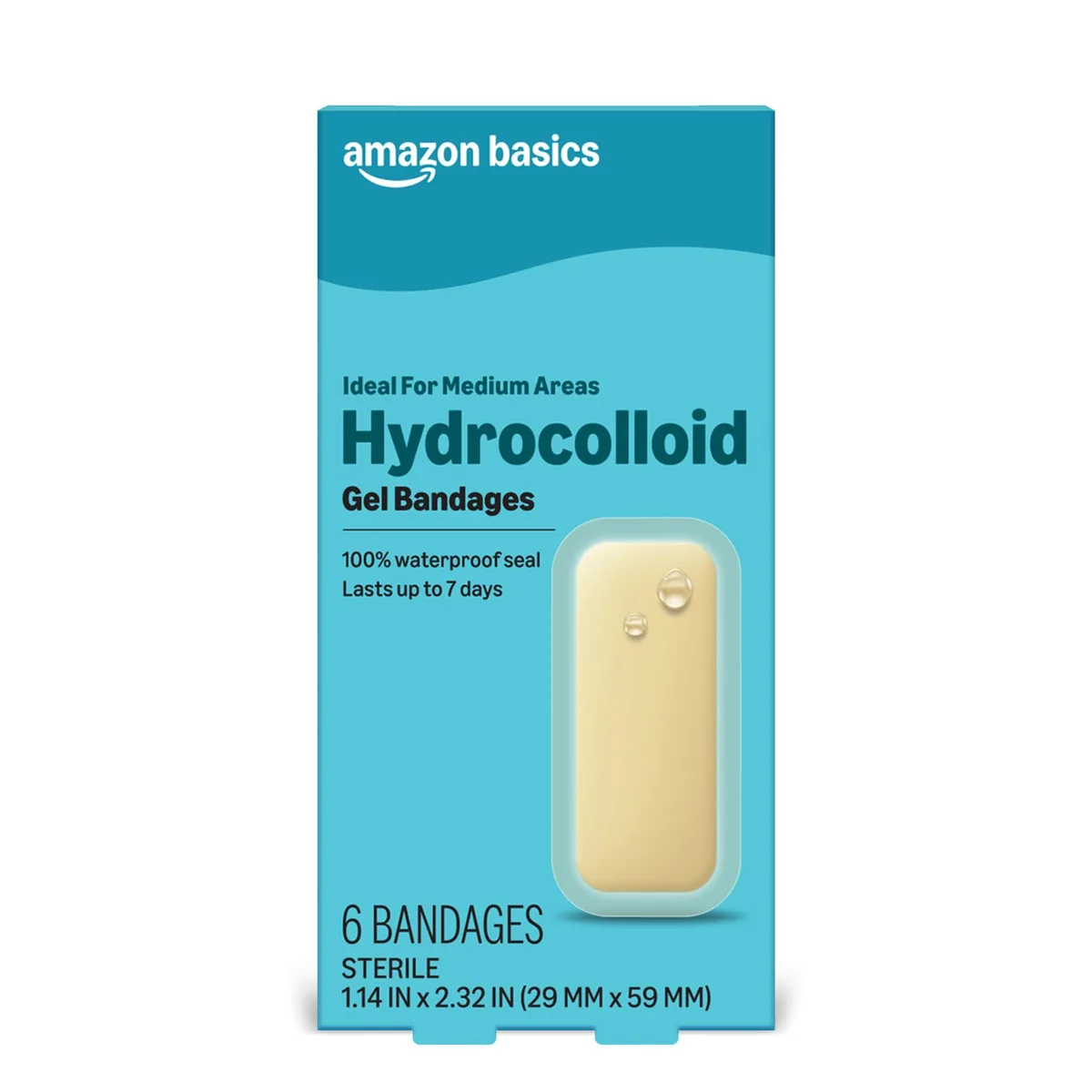 Clear hydrocolloid gel bandages in rectangular packaging, six count