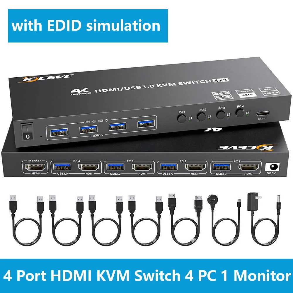 IHDAPP IHDAPP 4-Port HDMI KVM Switch 4K 60Hz 1440p 120Hz USB 3.0 Wired Remote — product photo