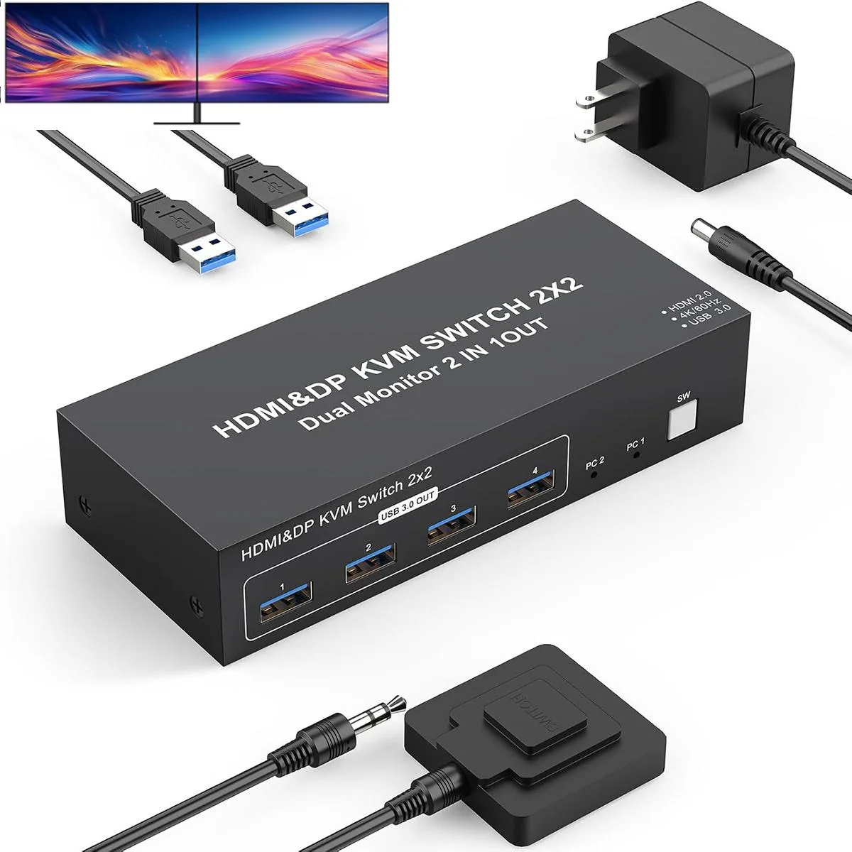 IHDAPP IHDAPP HDMI + DP KVM Switch 2 Monitors 2 Computers 4K@60Hz — product photo