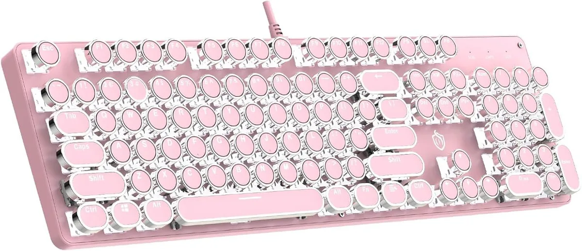 TUKO TUKO Typewriter Mechanical Gaming Keyboard Red Switches 104 Keys Pink LED — product photo