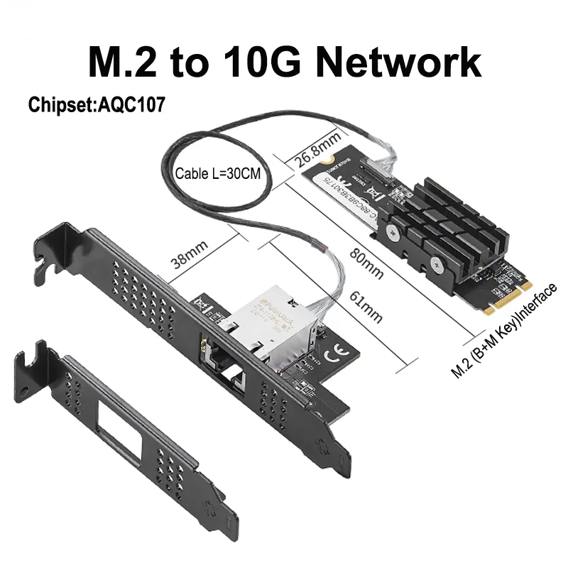 weastlinks weastlinks 10Gb M.2 B+M Key to RJ45 Network Card Marvell AQC107 — product photo