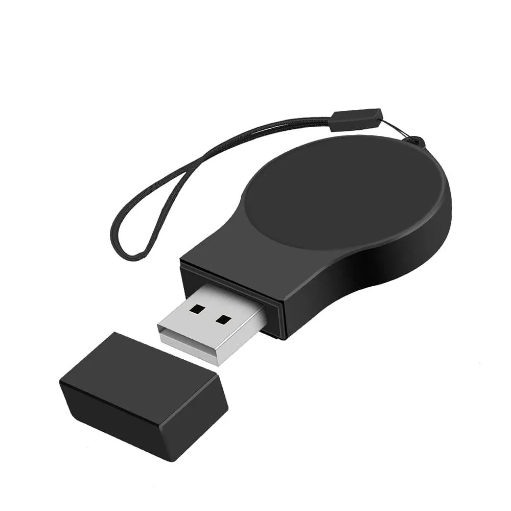 Compact magnetic wireless charger disc with USB cable and keychain loop