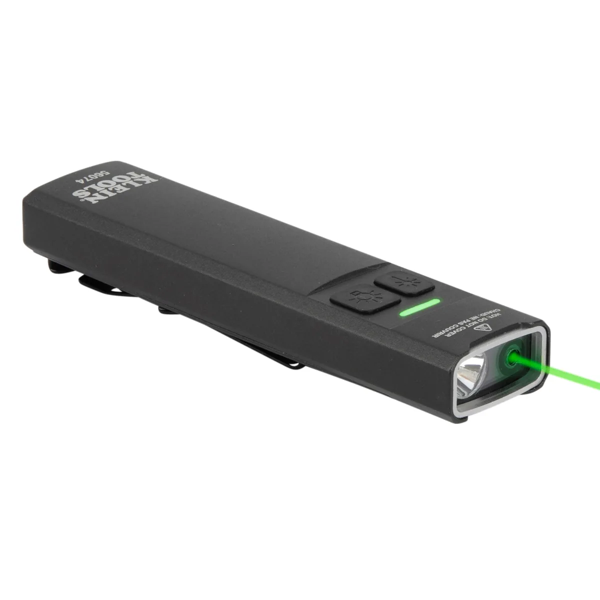 Klein Tools 56074 pocket flashlight with green laser, aluminum body, dual-direction clip, magnetic end cap