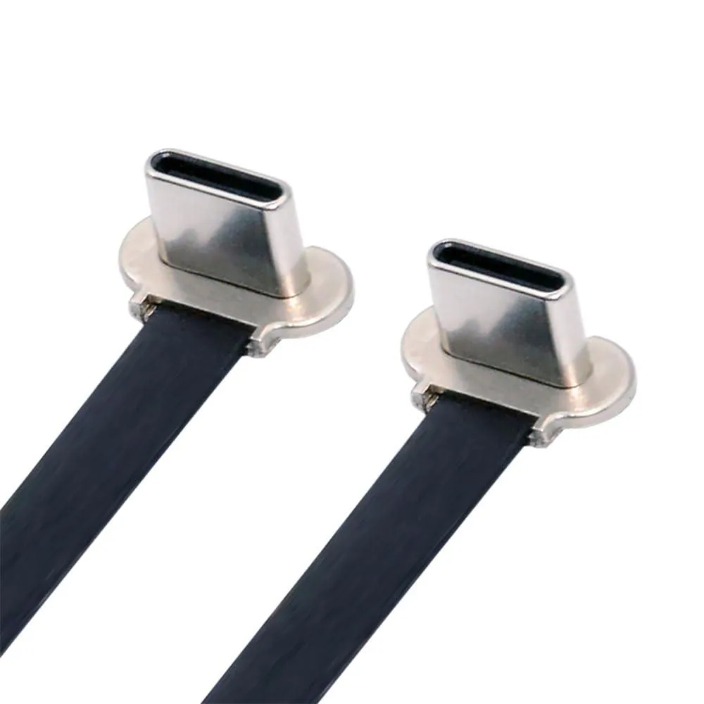 Short flat USB-C to USB-C angled cable, matte finish