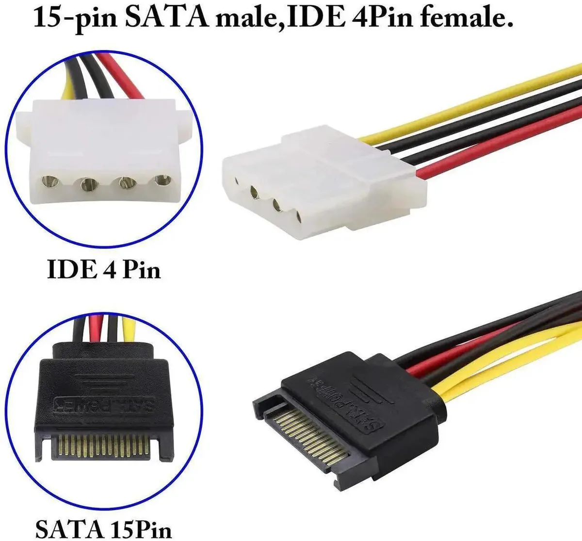 SMUGDESK SMUGDESK 2Pack 30cm SATA 15Pin to Dual 4Pin Molex Y Splitter Power Cable — product photo