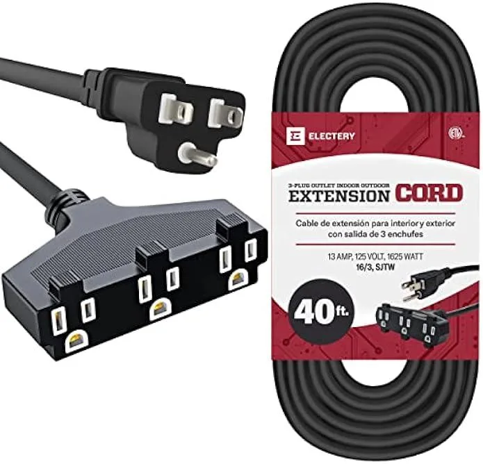 TAURKENAM TAURKENAM 3-Outlet Extension Cord 40 Ft 1625W 13A 125V 16/3 SJTW Black — product photo