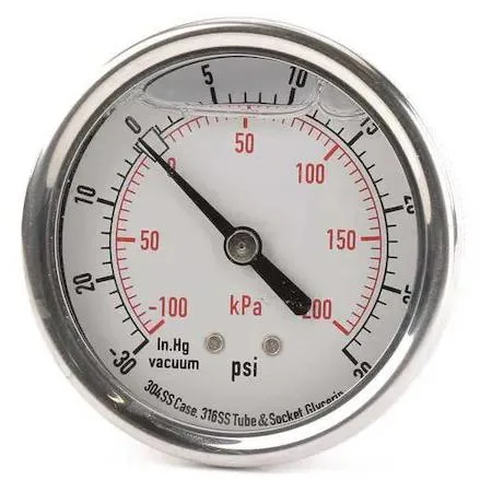 Value Brand Value Brand Commercial Compound Gauge 4CFR3 30 to 0 to 30 psi 2 1/2 in Dial — product photo