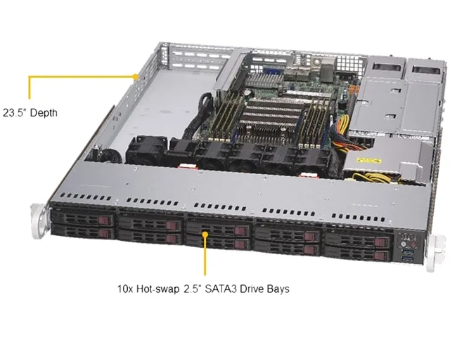 Supermicro Supermicro AS-1114S-WTRT 1U barebone server 10×2.5" 2×10GbE 500W — product photo