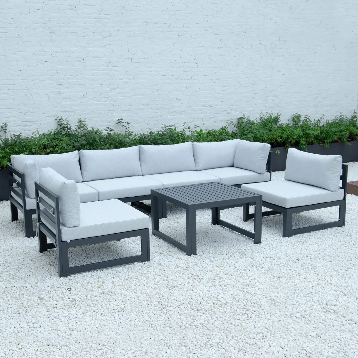 LeisureMod LeisureMod Chelsea 7-Piece Patio Sectional Set Light Gray — product photo