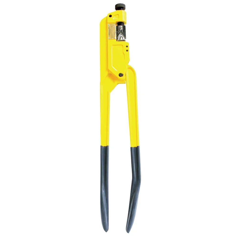 Silver steel crimping tool with yellow dipped handles and adjustable jaws