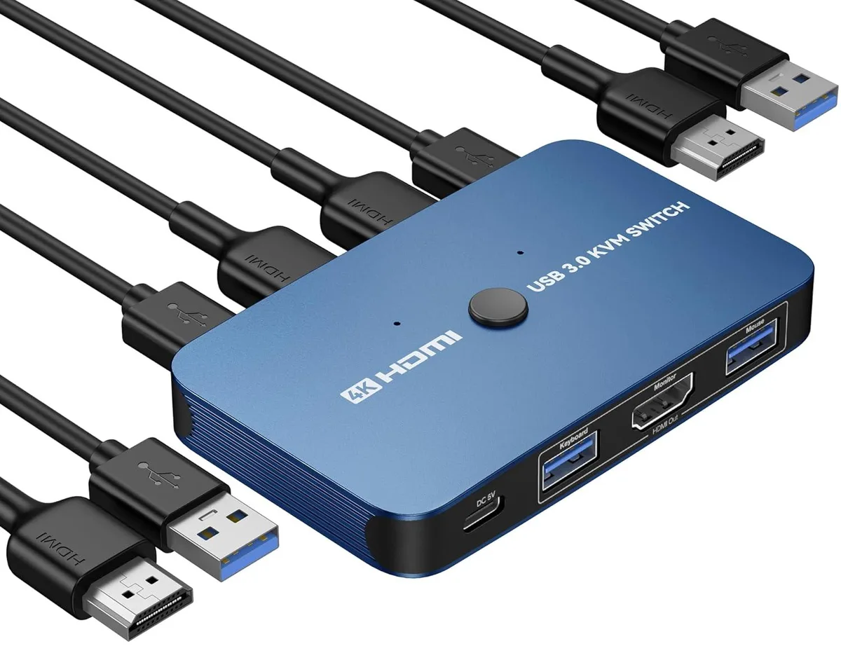 GCROWN GCROWN KVM Switch 2-Port 4K 30Hz USB 3.0 Blue — product photo