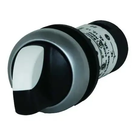 Black 22 mm selector switch with three-position knob and silver bezel