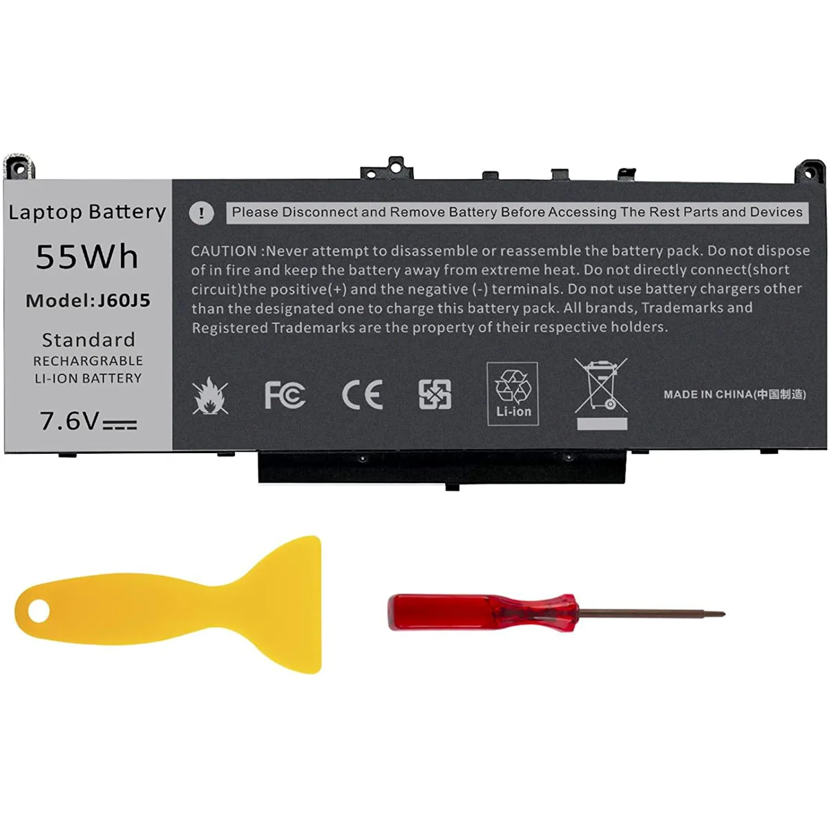 Rectangular black lithium-ion laptop battery pack
