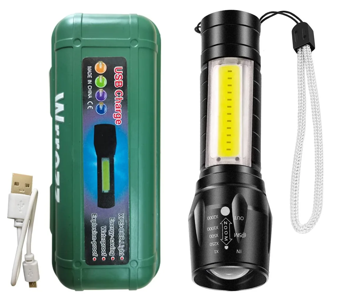 Kaito Mini LED flashlight, aluminium body, USB cable, gift box, 44x36x10 cm