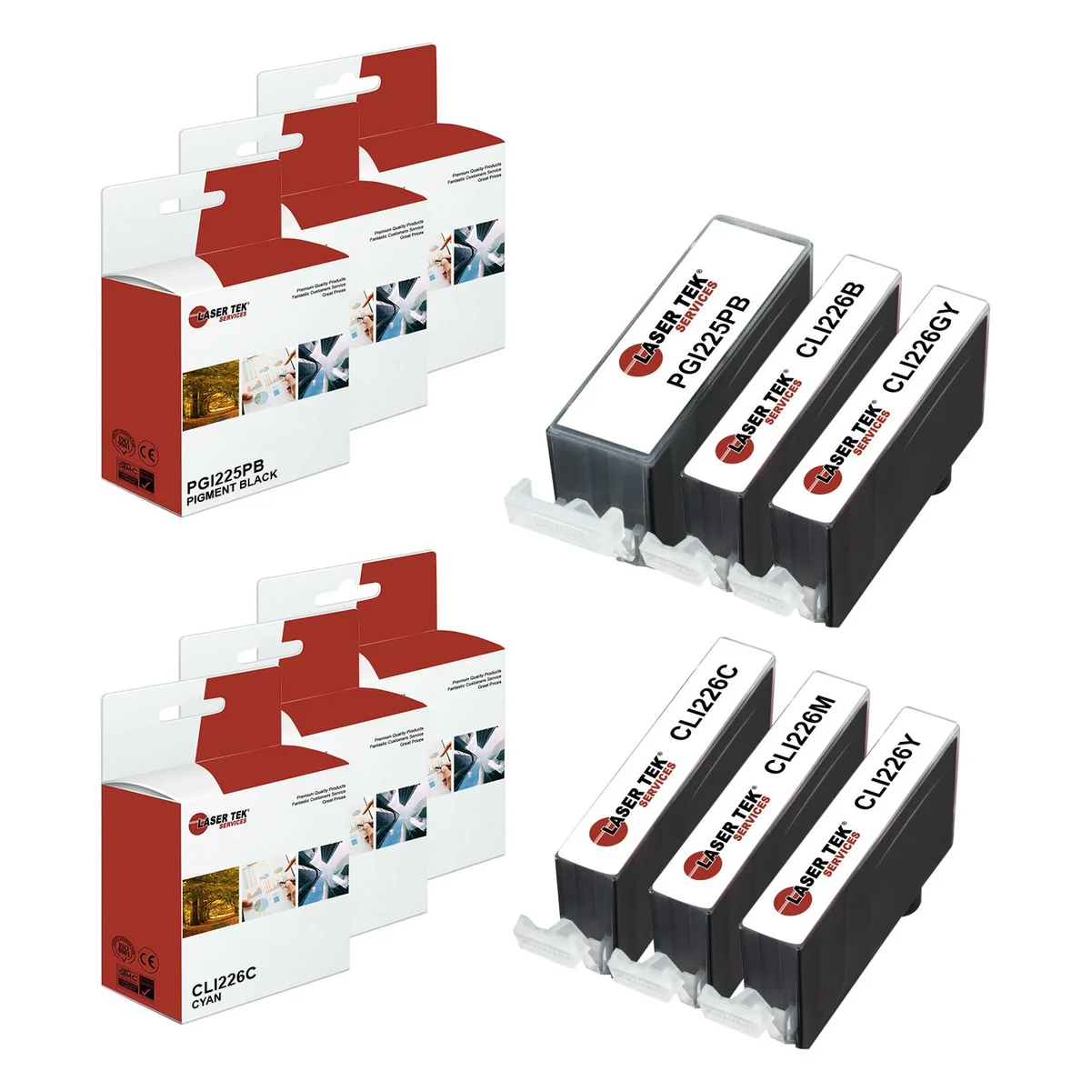 Laser Tek Services Laser Tek Services 6 Pack PGI-225 CLI-226 Ink Cartridges (BK, C, M, Y, Gy) — product photo