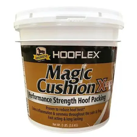 Large white plastic tub of Absorbine Magic Cushion Xtreme hoof packing, 8 lbs