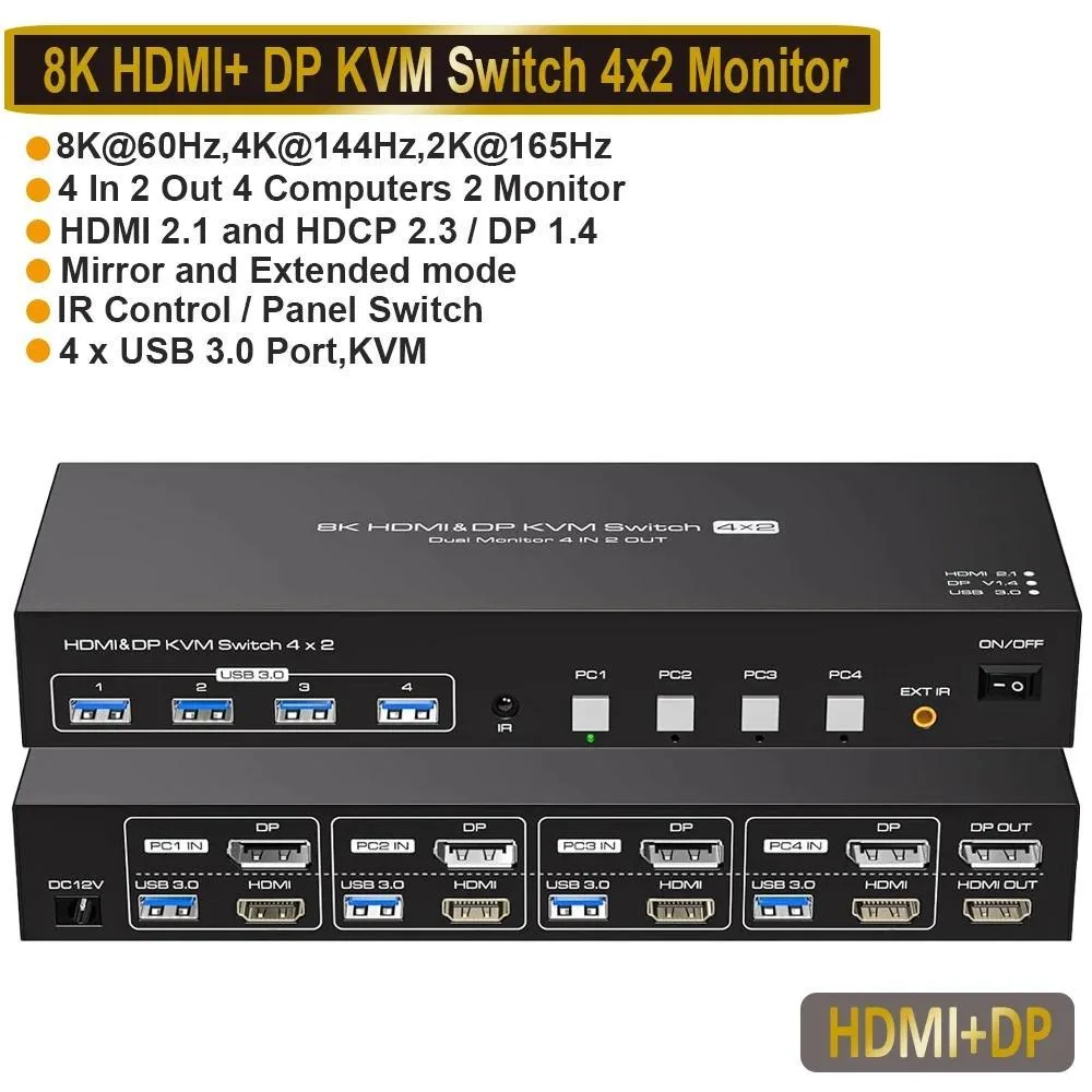 Jansicotek Jansicotek SW245-1DP1HD 4-Port Dual-Monitor KVM Switch — product photo