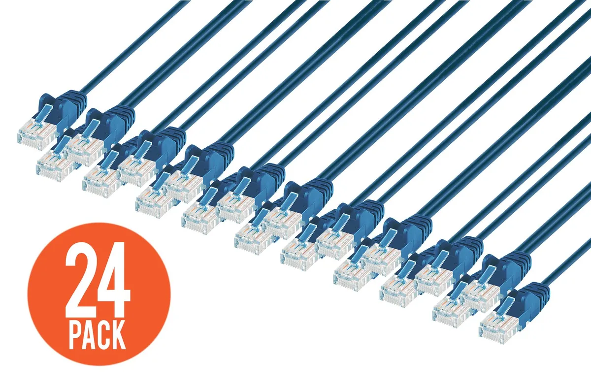 Intellinet Network Solutions Intellinet Network Solutions Cat6 U/UTP Slim Ethernet Cable 0.5 ft Blue 24-Pack 30 AWG — product photo