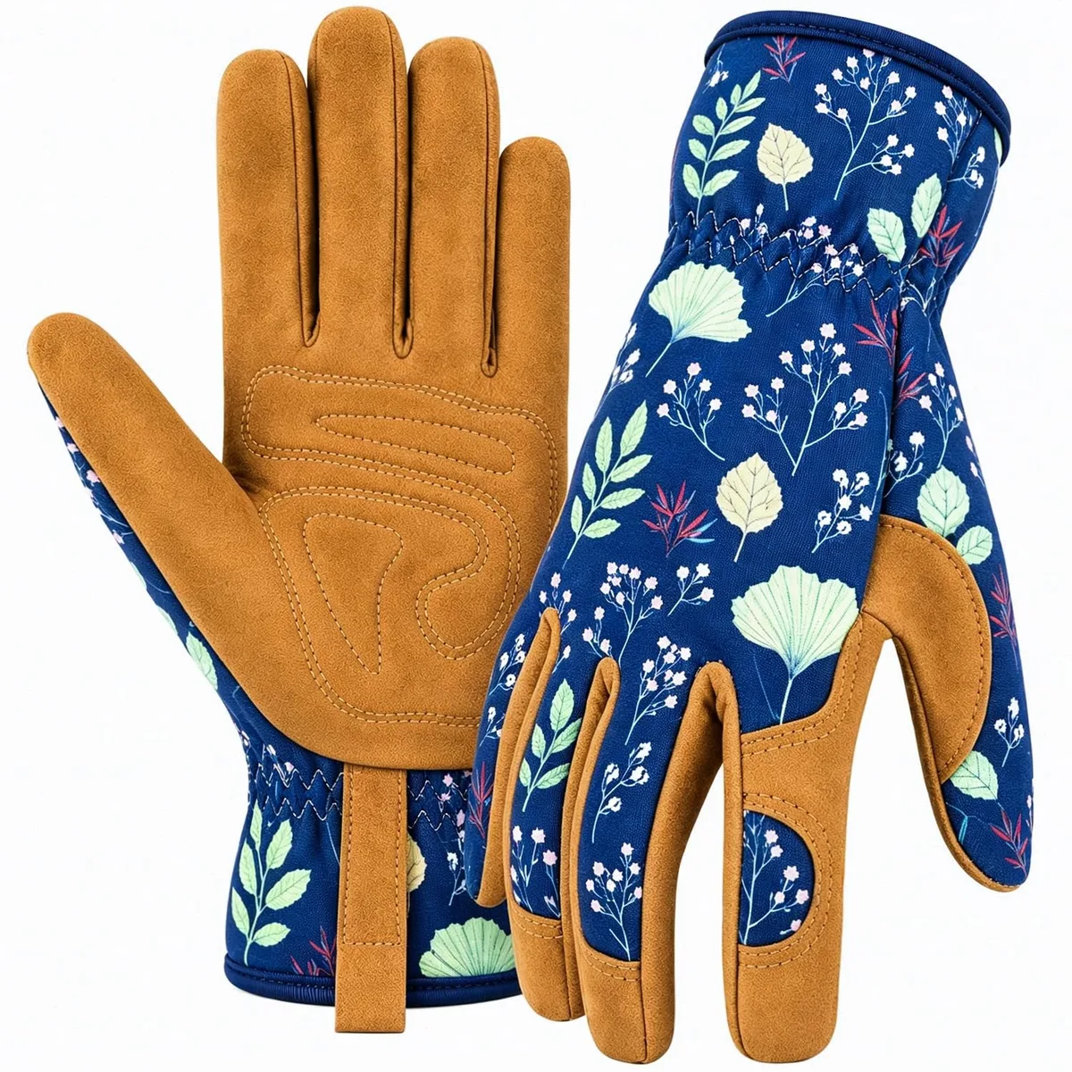  WOHEER Leather Gardening Gloves Women Medium Blue — product photo