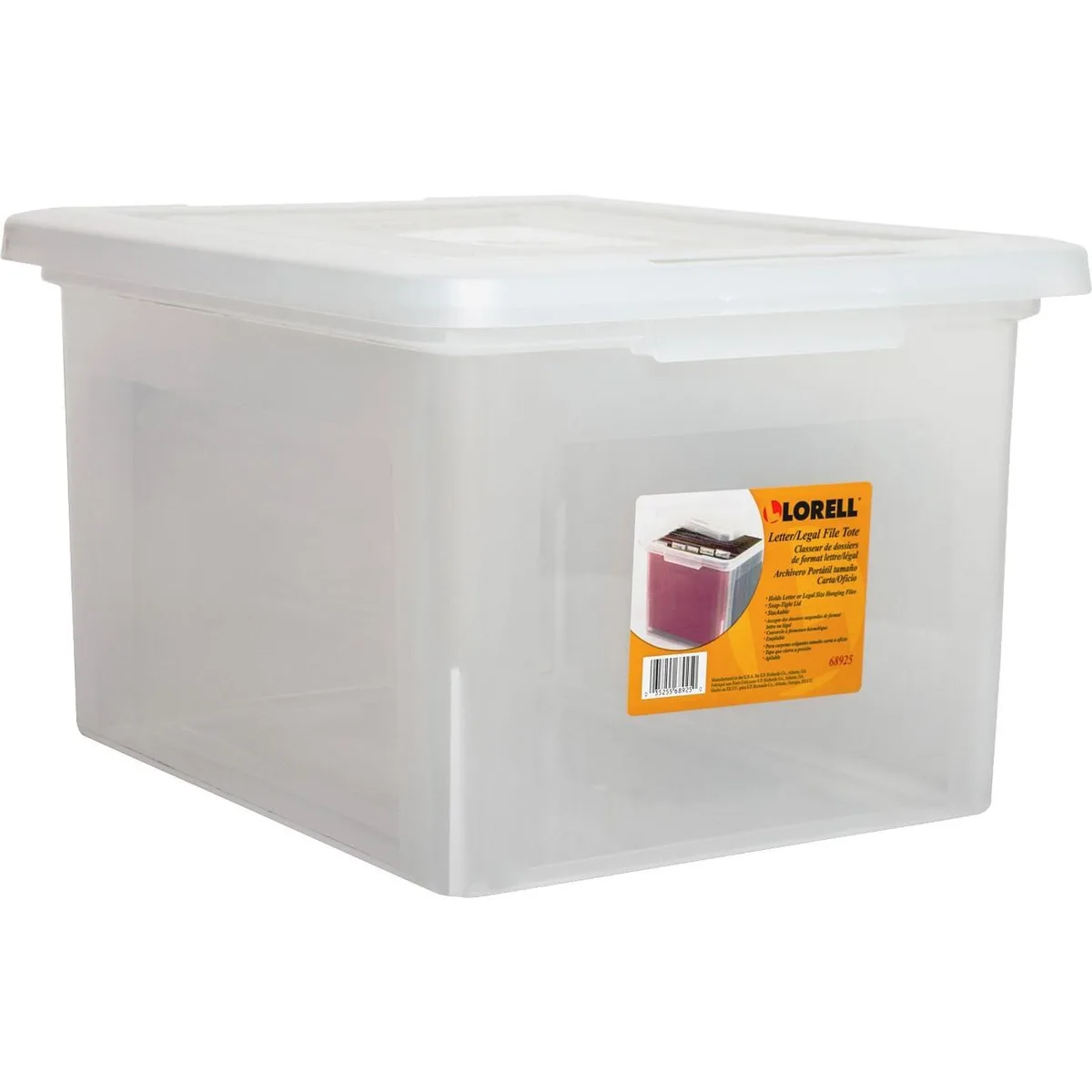 Lorell Lorell 68925CT Archive Supply Clear Plastic File Box 4 Carton 18x14.2x10.8in — product photo