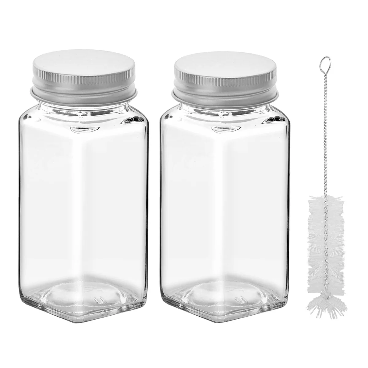  2Pcs 4oz Glass Spice Jars with Shaker Lids (silver iron Lids) — product photo