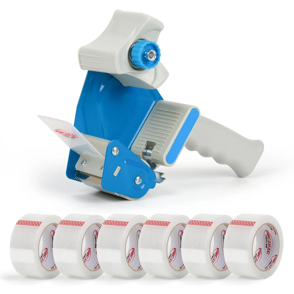 Business Source Heavy-Duty Packing Tape Dispenser Gun with 6 Rolls 1.88in 2.7mil 65yd Clear Tape — product photo