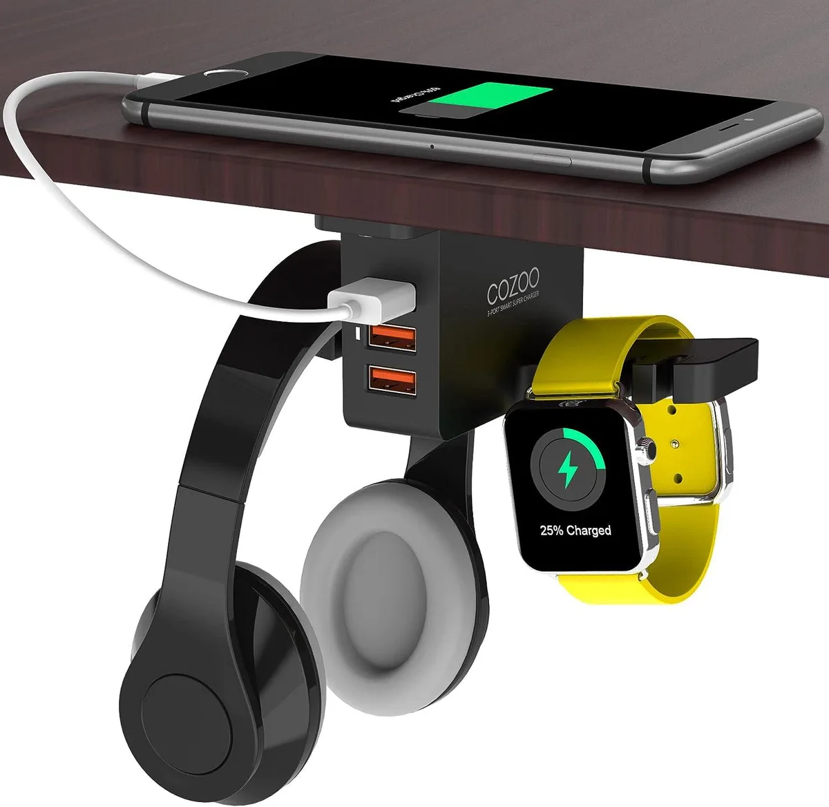 SOURCEPRO SOURCEPRO Headphone Stand USB Charger 3 Port 4A 20W Dual Hanger — product photo