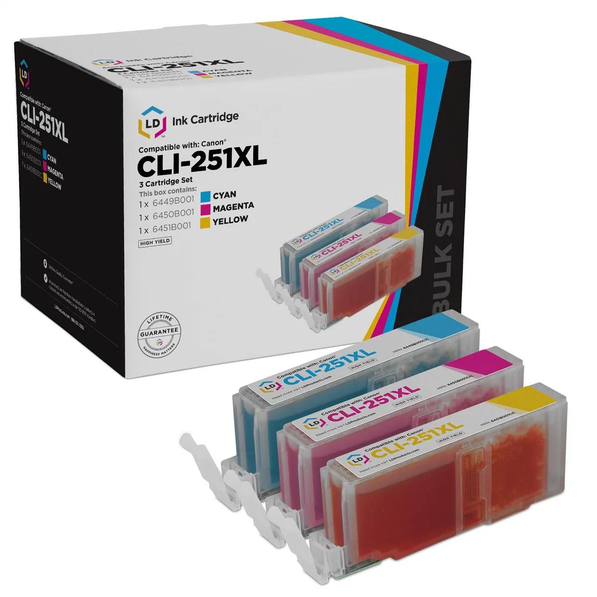 LD Products LD Products CLI-251XL High Yield Ink Cartridge 3-Pack Cyan Magenta Yellow — product photo