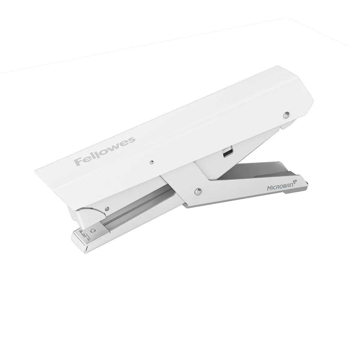 White handheld plier stapler with comfort grip and metal construction