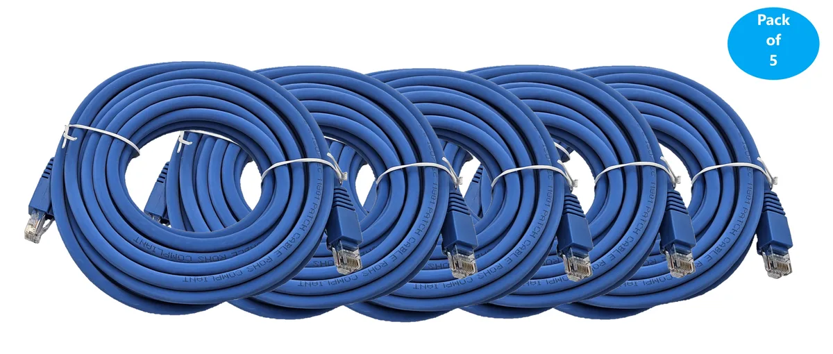 Micro Connectors Micro Connectors Cat 6A UTP Ethernet Patch Cable 25 ft Blue 5-Pack — product photo