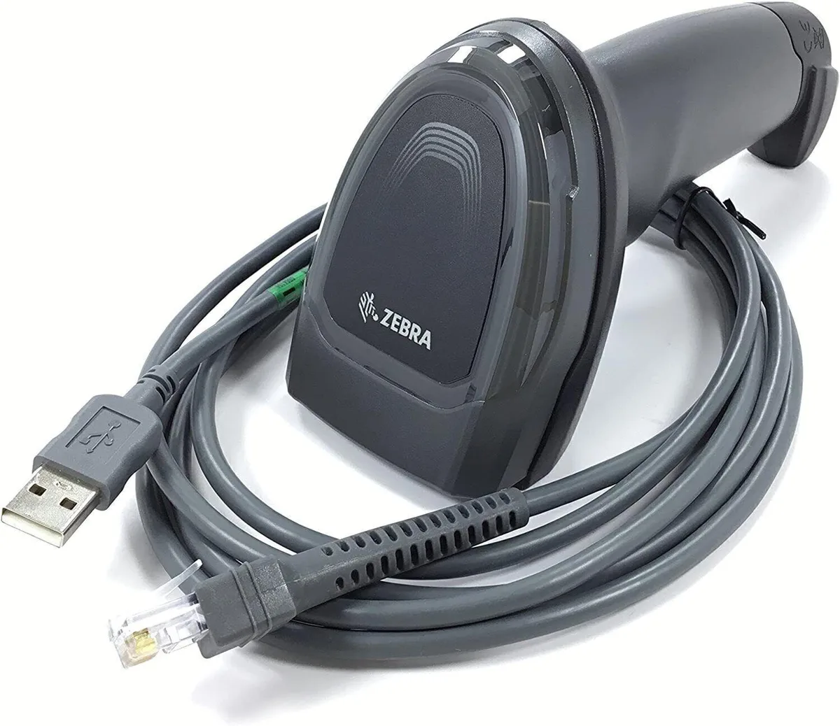 Handheld barcode scanner in Twilight Black with USB cable