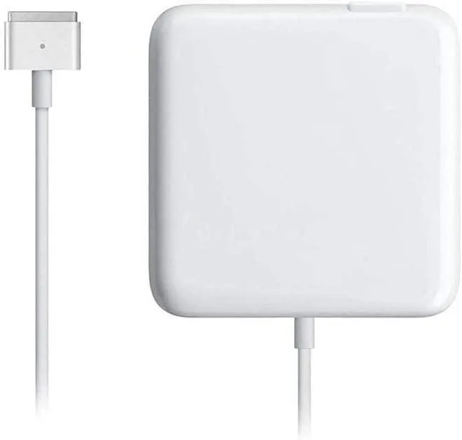 White rectangular 85W AC adapter with T-tip magnetic connector and detachable power cord