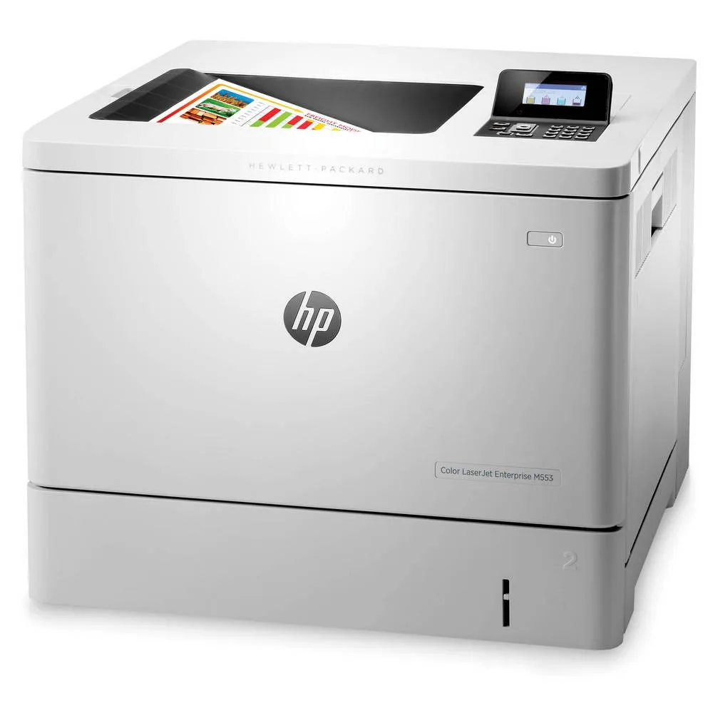 HPE HPE Color LaserJet Enterprise M553N laser printer with toner bundle — product photo