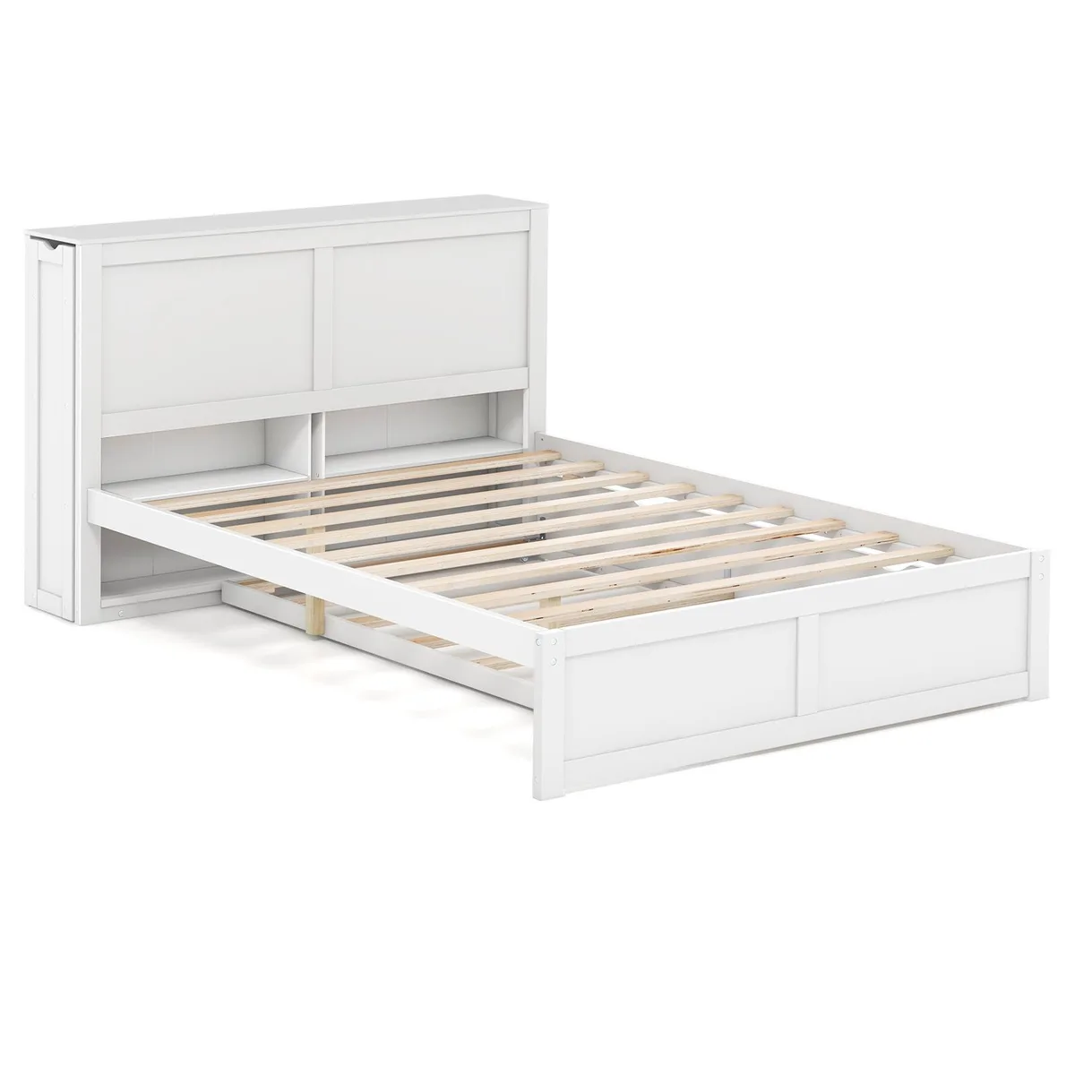 SlickBlue SlickBlue Kids Wooden Platform Bed Full White Trundle Storage 420 lbs — product photo