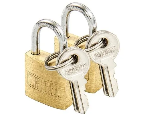 Two bright brass padlocks side by side