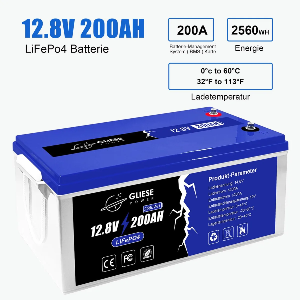 PFCTART PFCTART 12V 200Ah LiFePO4 2560Wh Battery — product photo
