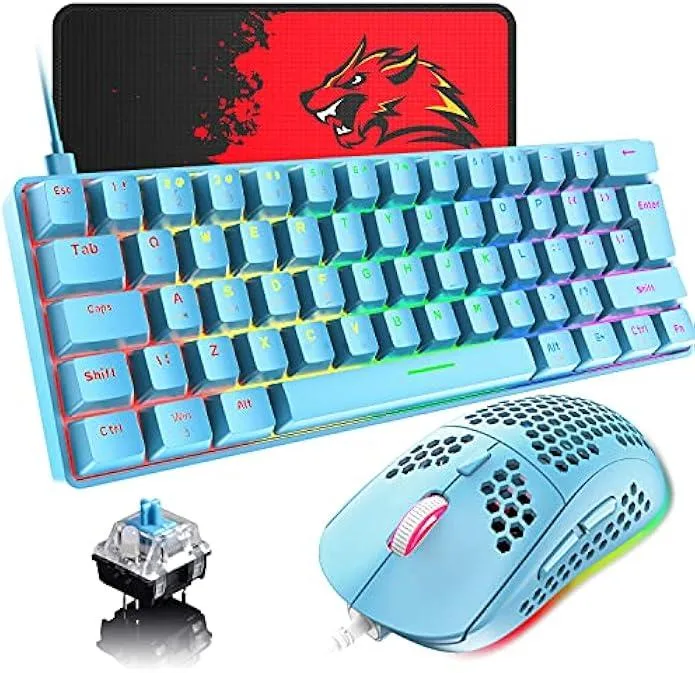 TAURKENAM TAURKENAM 60% Compact Mechanical Gaming Keyboard Blue Switches Rainbow LED Mouse Bundle — product photo