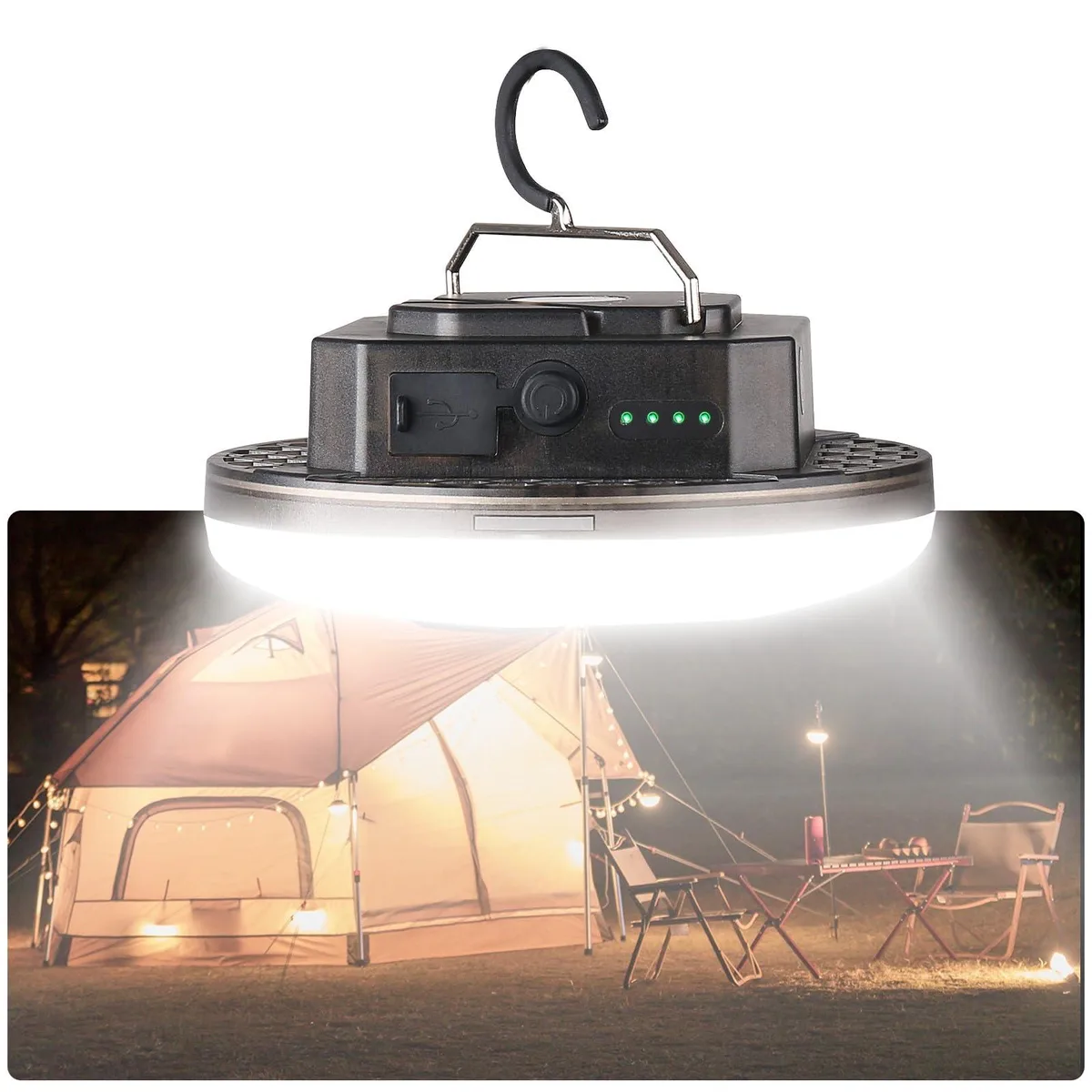 Black rectangular LED flashlight with transparent lens and hanging loop