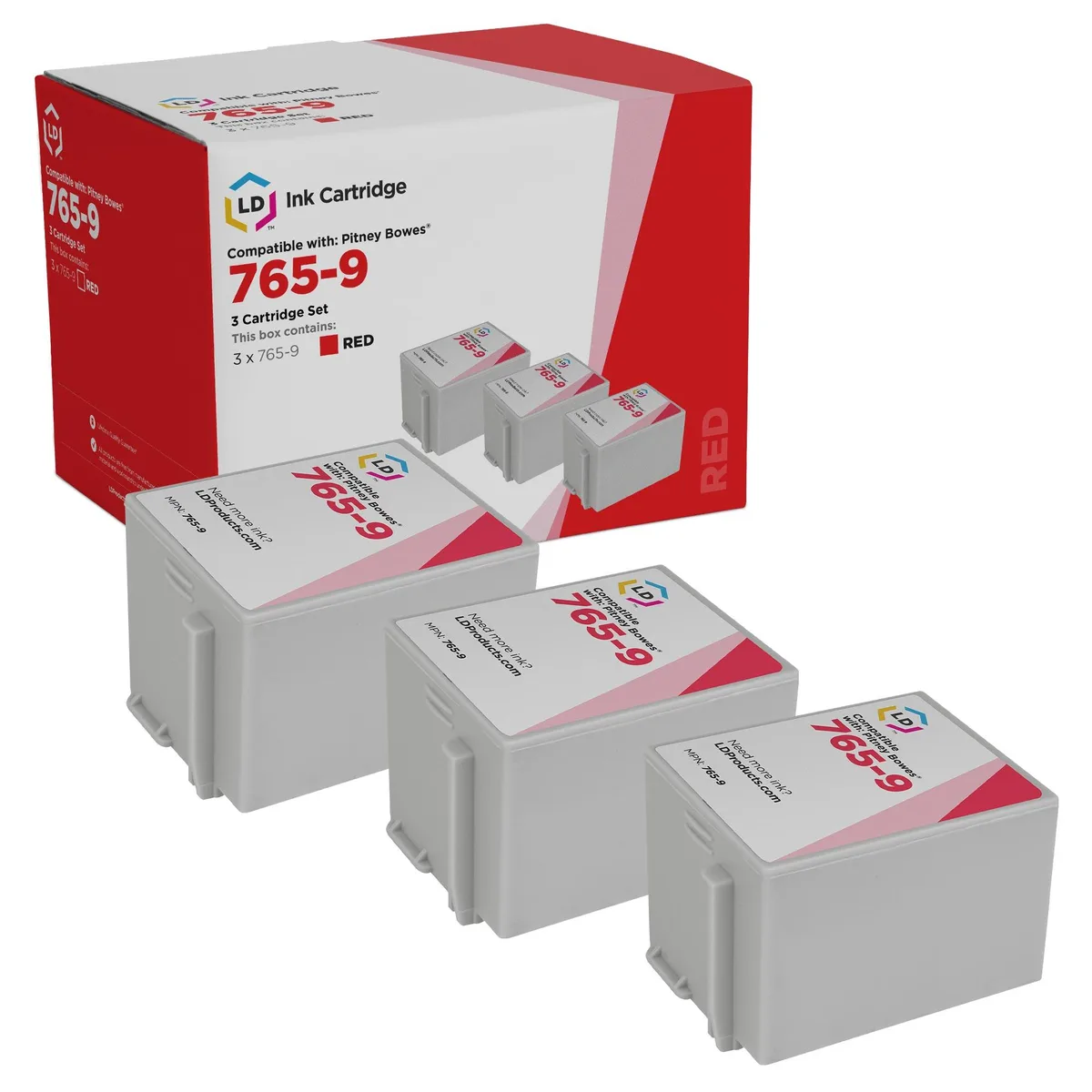 LD Products LD Products compatible ink cartridge for Pitney Bowes 765-9 red 3-pack 8000 pages — product photo