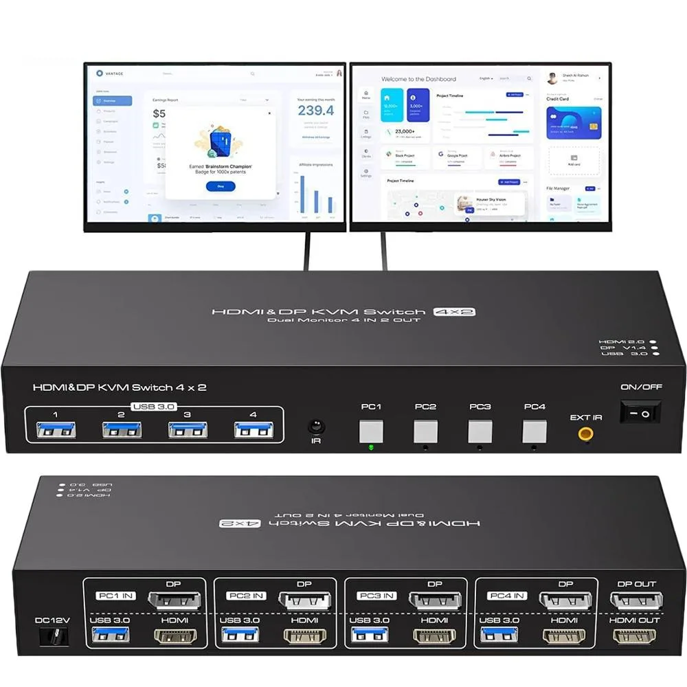 AUBEAMTO AUBEAMTO SW244-1HD1DP 4-Port Dual Monitor KVM Switch — product photo