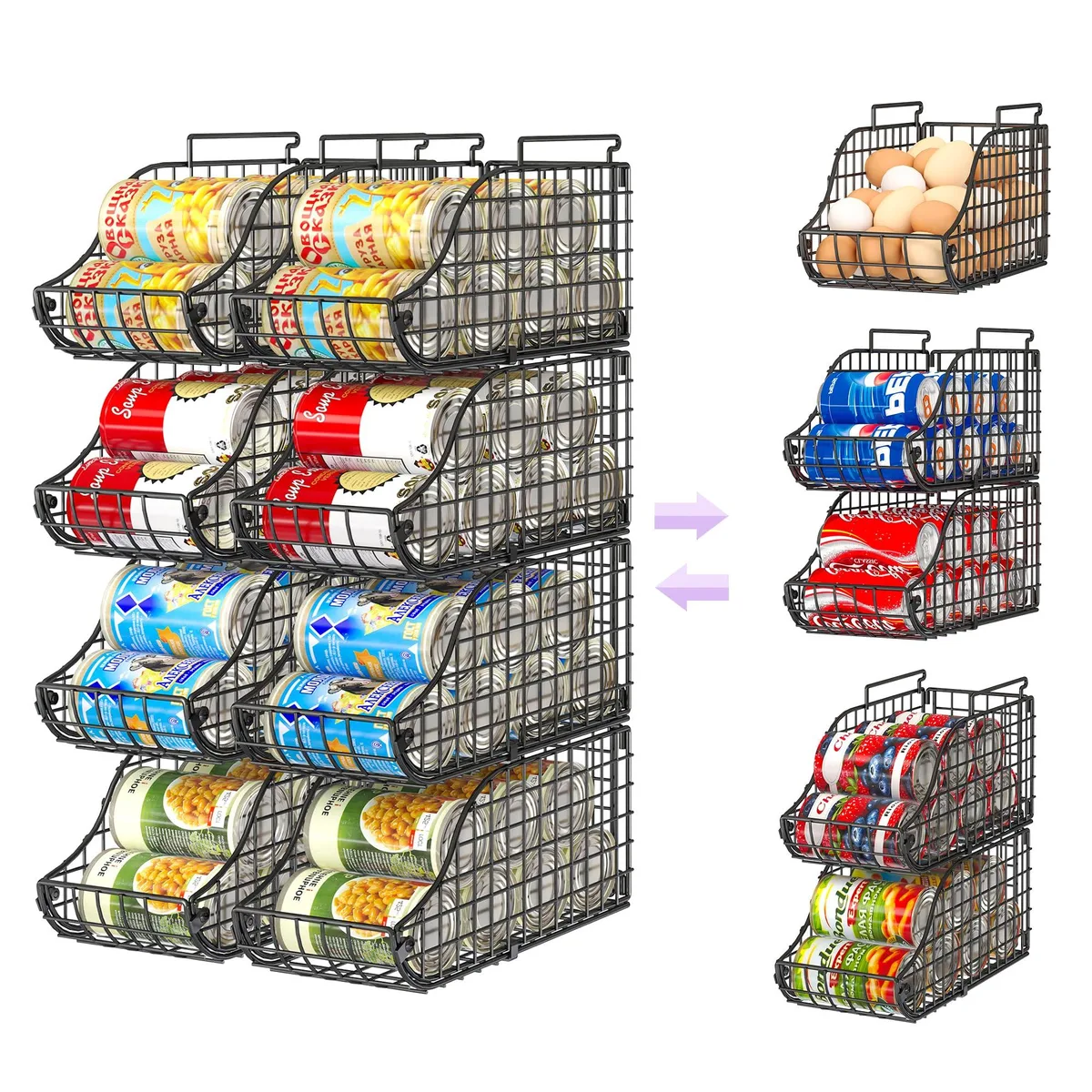 Red wire mesh can organiser, eight stackable tiers, holds 72 cans