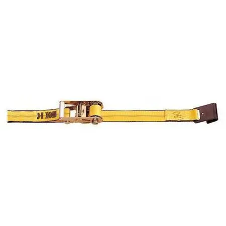 Gold polyester cargo strap with steel flat hooks 27 ft long