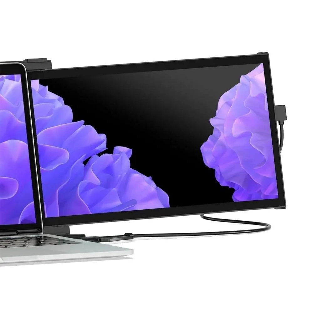 Ultra-slim 13.3 inch portable monitor in dark finish, attaches to laptop side