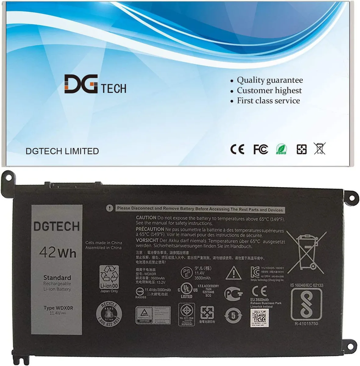 FOCUSTEC FOCUSTEC 11.4V 42Wh 3-cell lithium-ion laptop battery for Dell Inspiron 13/14/15/17 series — product photo