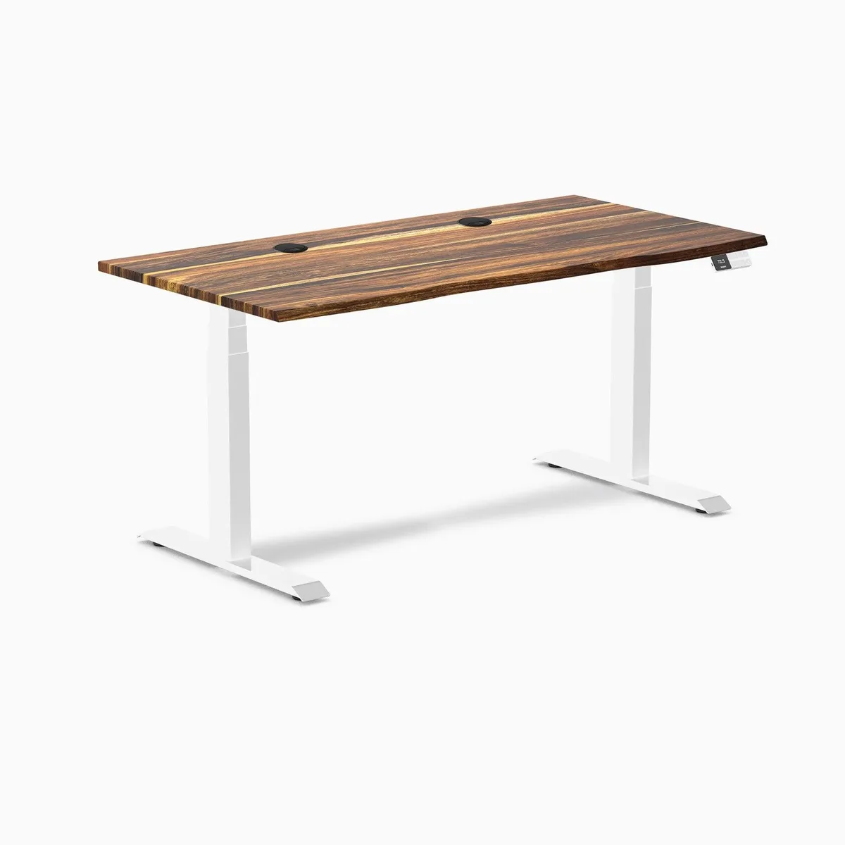 Desky Desky Dual Hardwood Sit Stand Desk Pheasantwood 60 x 30 inches with Grommets White office furniture — product photo